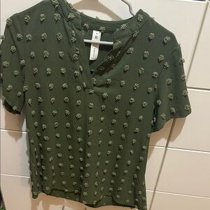Textured Green Women's V Neck Top Size M
